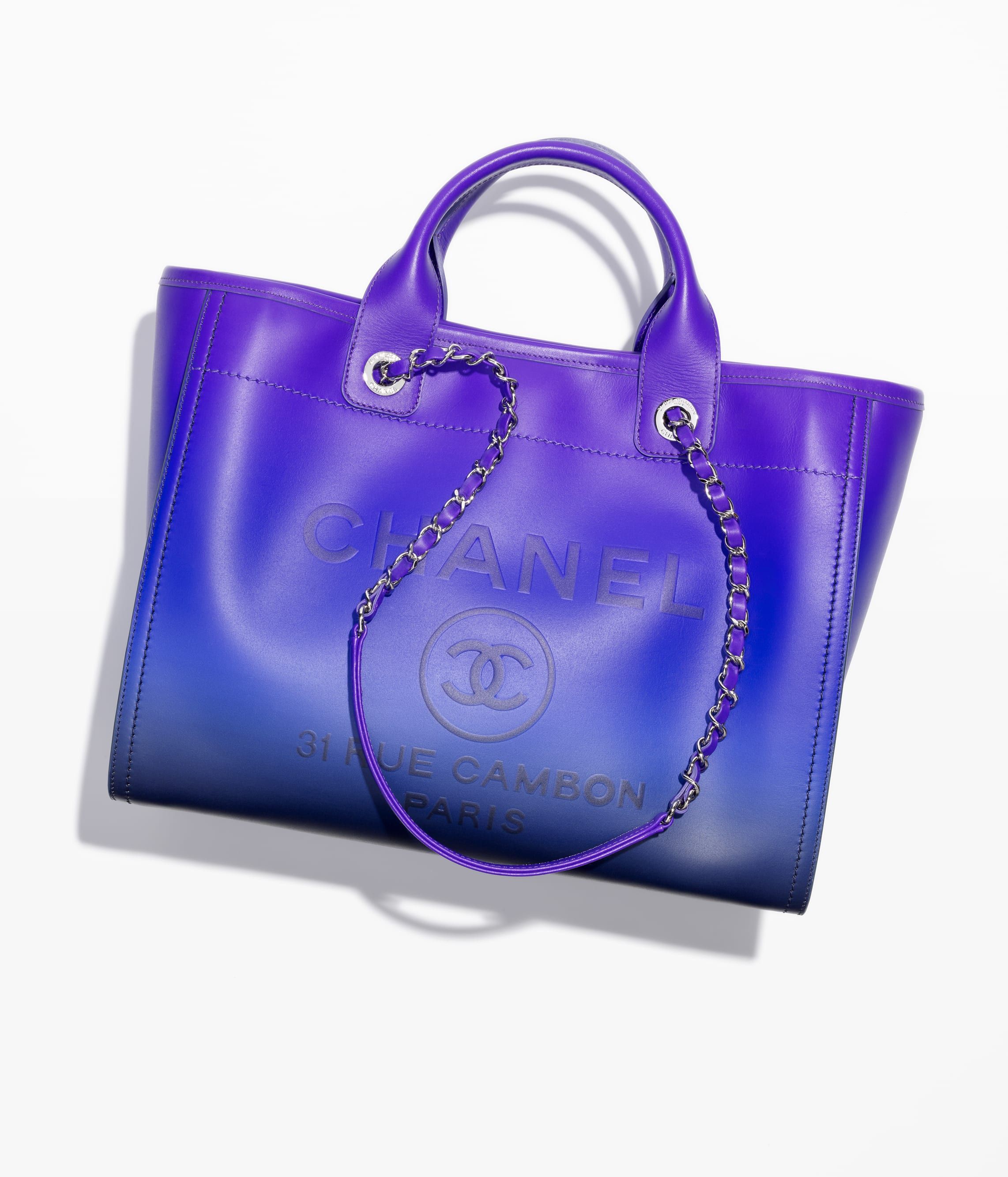 CHANEL Shopping Bag Purple Blue Dark Blue Shaded Calfskin Silver Tone Metal