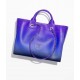 CHANEL Shopping Bag Purple Blue Dark Blue Shaded Calfskin Silver Tone Metal