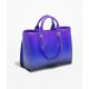 CHANEL Shopping Bag Purple Blue Dark Blue Shaded Calfskin Silver Tone Metal