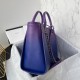 CHANEL Shopping Bag Purple Blue Dark Blue Shaded Calfskin Silver Tone Metal