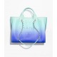 CHANEL Shopping Bag Turquoise Blue Shaded Calfskin Silver Tone Metal