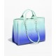 CHANEL Shopping Bag Turquoise Blue Shaded Calfskin Silver Tone Metal