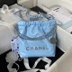 CHANEL 22 Mini Handbag Blue Shiny Calfskin Gold Tone Metal