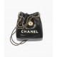 CHANEL 22 Mini Handbag Black Calfskin Gold Tone Lacquered Metal