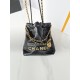 CHANEL 22 Mini Handbag Black Calfskin Gold Tone Lacquered Metal