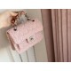 CHANEL Mini Flap Bag Pink Light Beige Tweed Silver Tone Metal