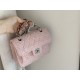 CHANEL Mini Flap Bag Pink Light Beige Tweed Silver Tone Metal