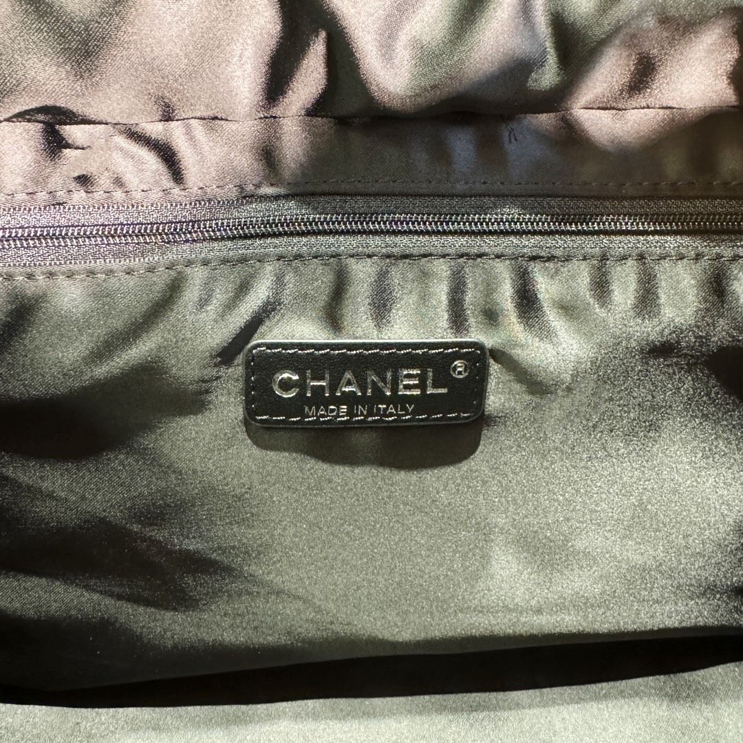 CHANEL Large Bowling Bag Black Nylon Silver Tone Metal