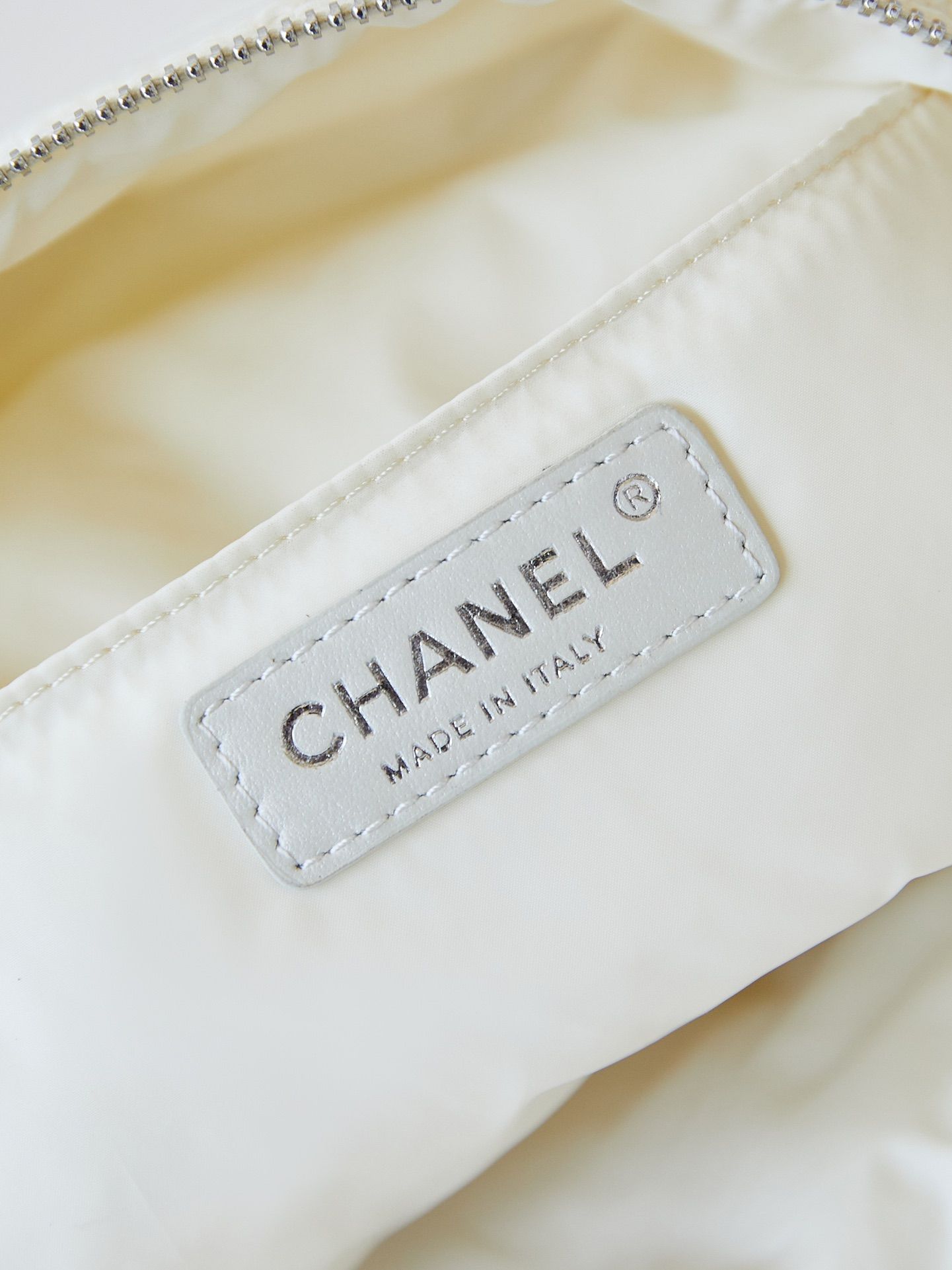 CHANEL Backpack White Nylon Silver Tone Metal