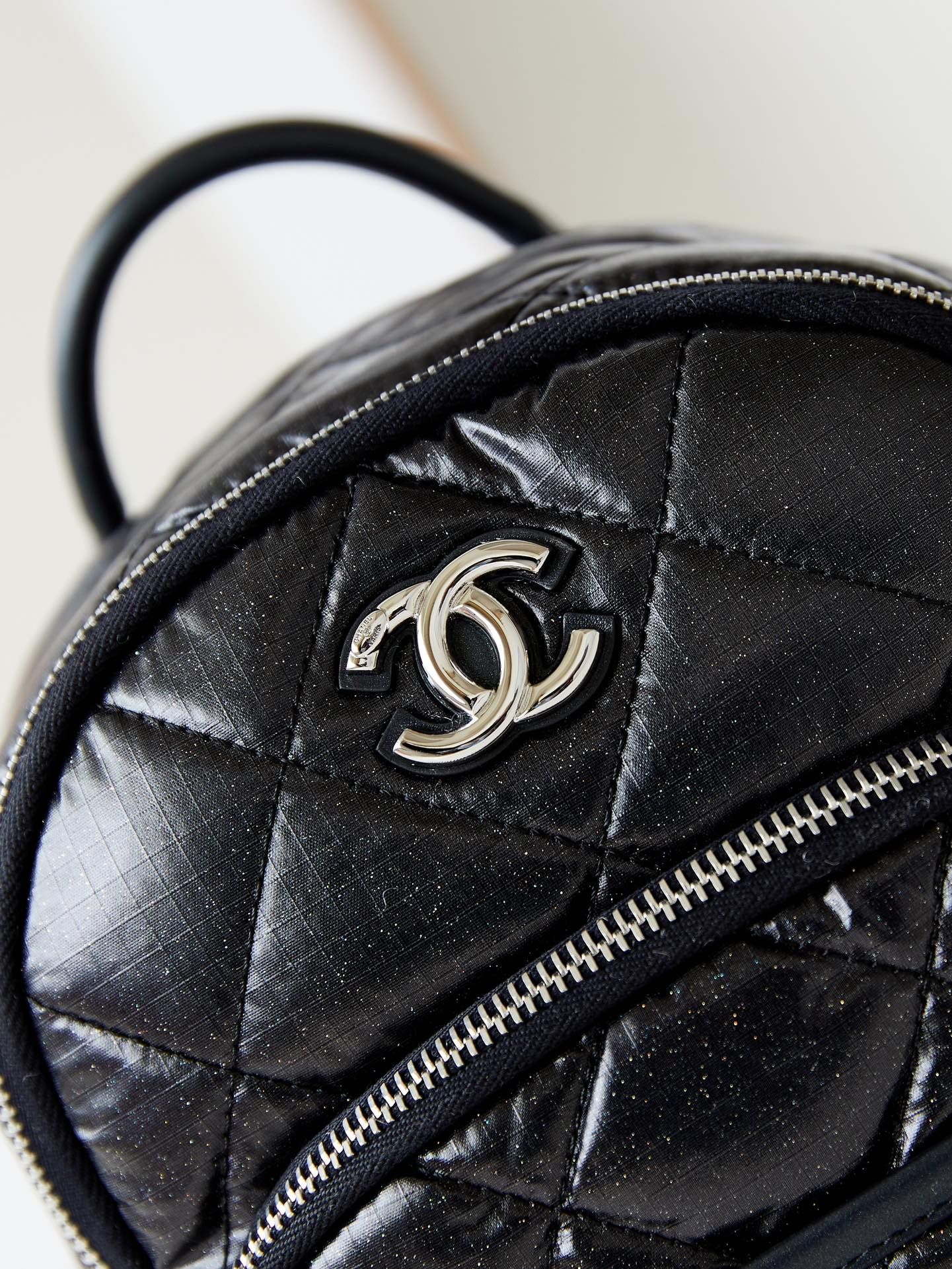 CHANEL Backpack Black Nylon Silver Tone Metal