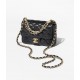 CHANEL Mini Flap Bag Black Shiny Lambskin Imitation Pearls Gold Tone Metal