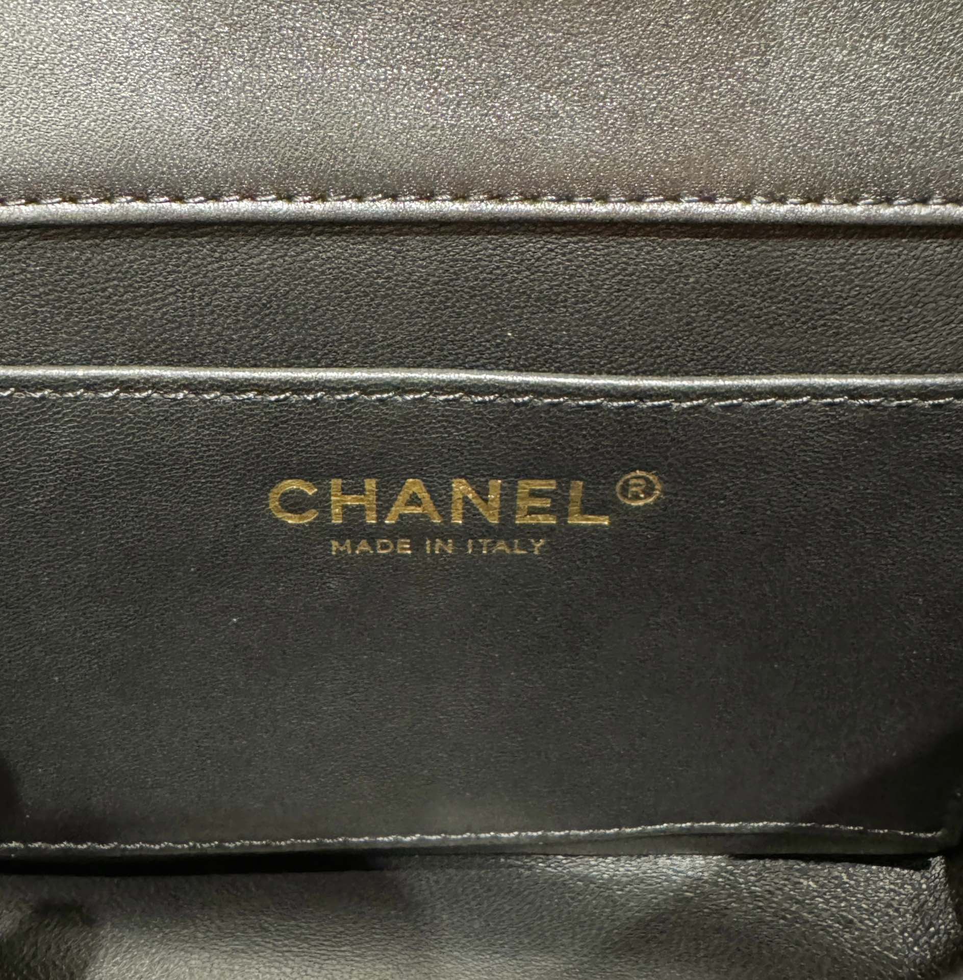 CHANEL Mini Flap Bag Black Shiny Lambskin Imitation Pearls Gold Tone Metal