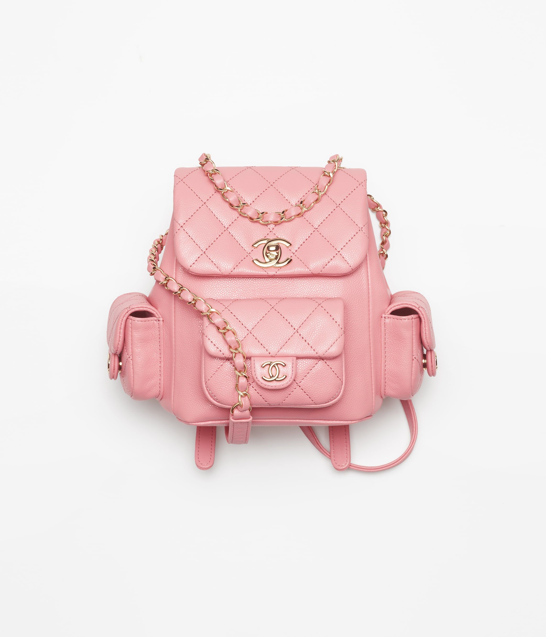 CHANEL Small Backpack Coral Pink Grained Shiny Calfskin Gold Tone Metal