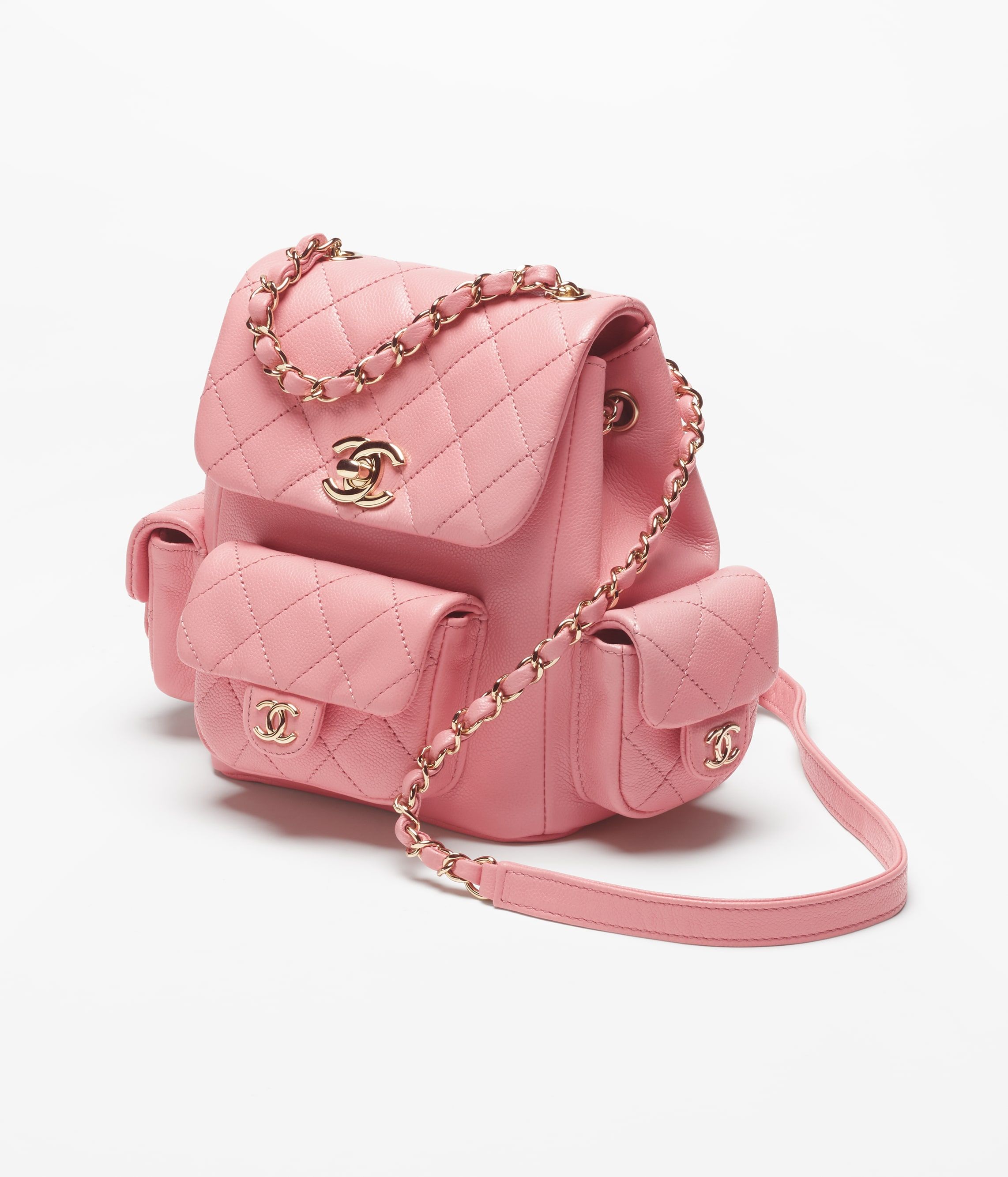 CHANEL Small Backpack Coral Pink Grained Shiny Calfskin Gold Tone Metal