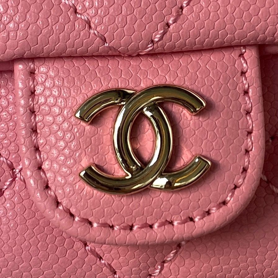 CHANEL Small Backpack Coral Pink Grained Shiny Calfskin Gold Tone Metal