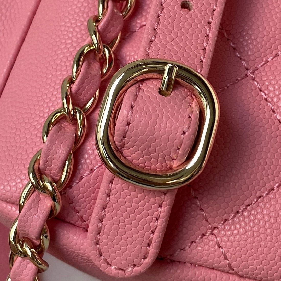 CHANEL Small Backpack Coral Pink Grained Shiny Calfskin Gold Tone Metal