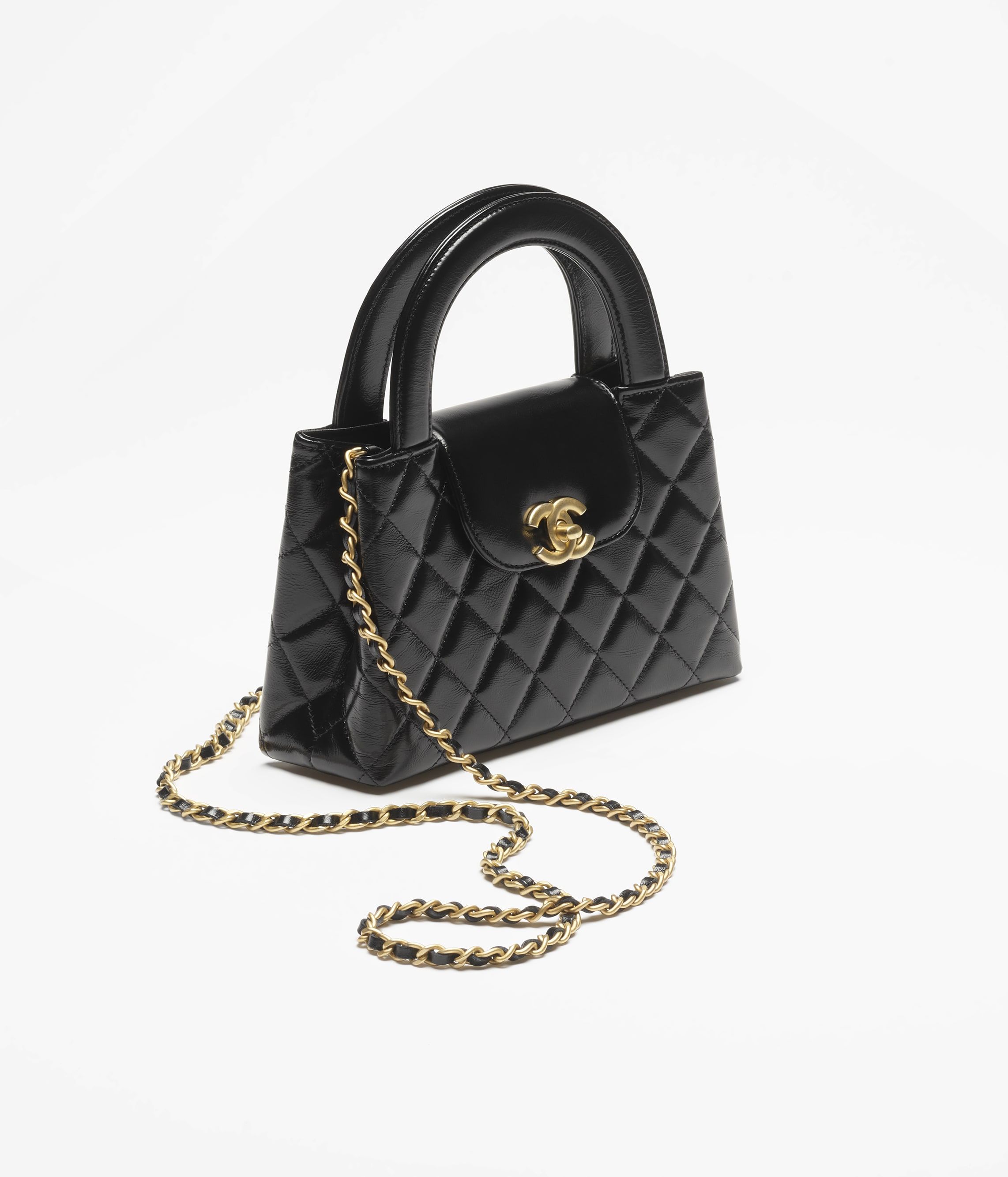 CHANEL Mini Shopping Bag Black Shiny Aged Calfskin Gold Tone Metal