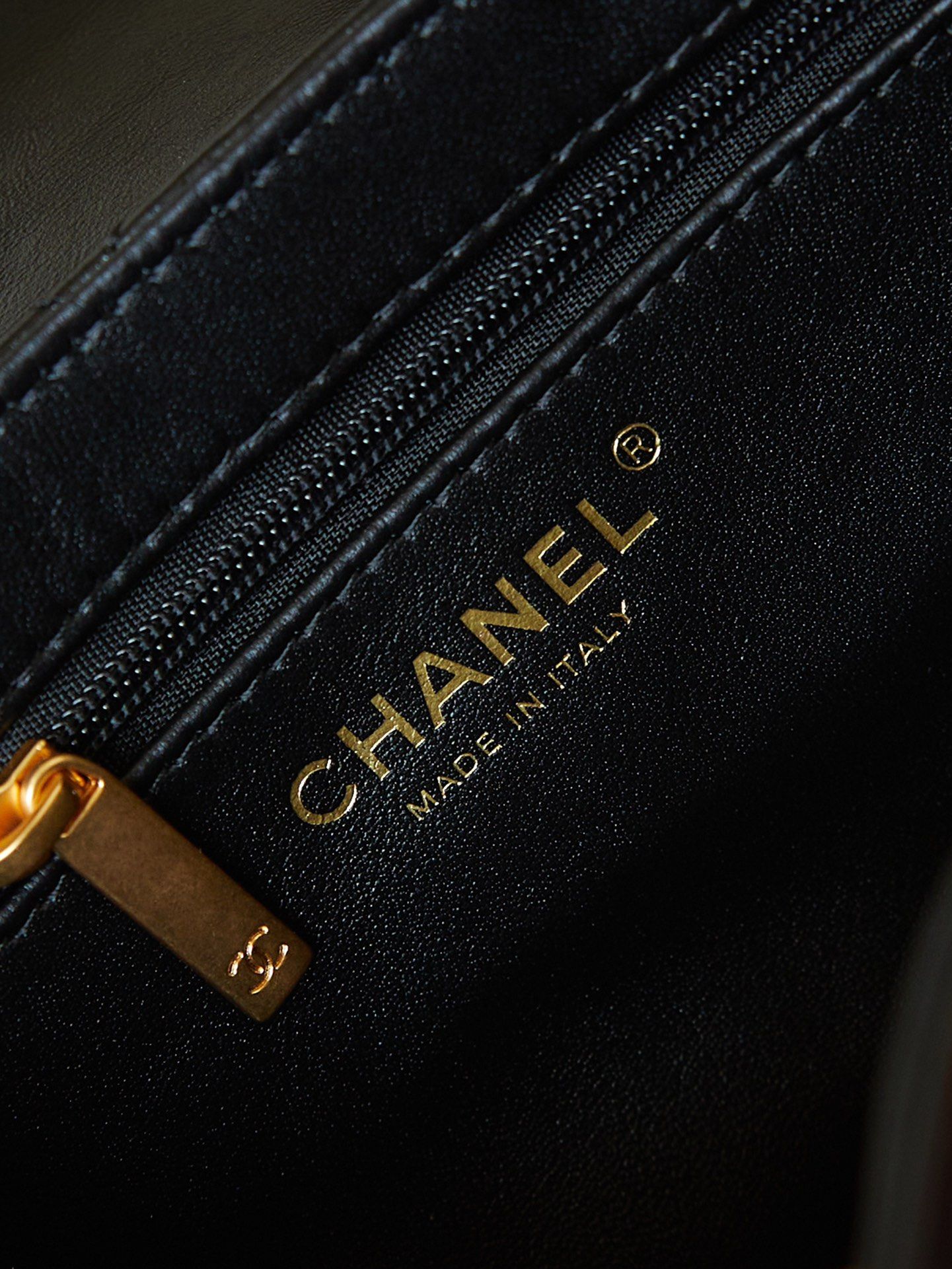 CHANEL Mini Shopping Bag Black Shiny Aged Calfskin Gold Tone Metal