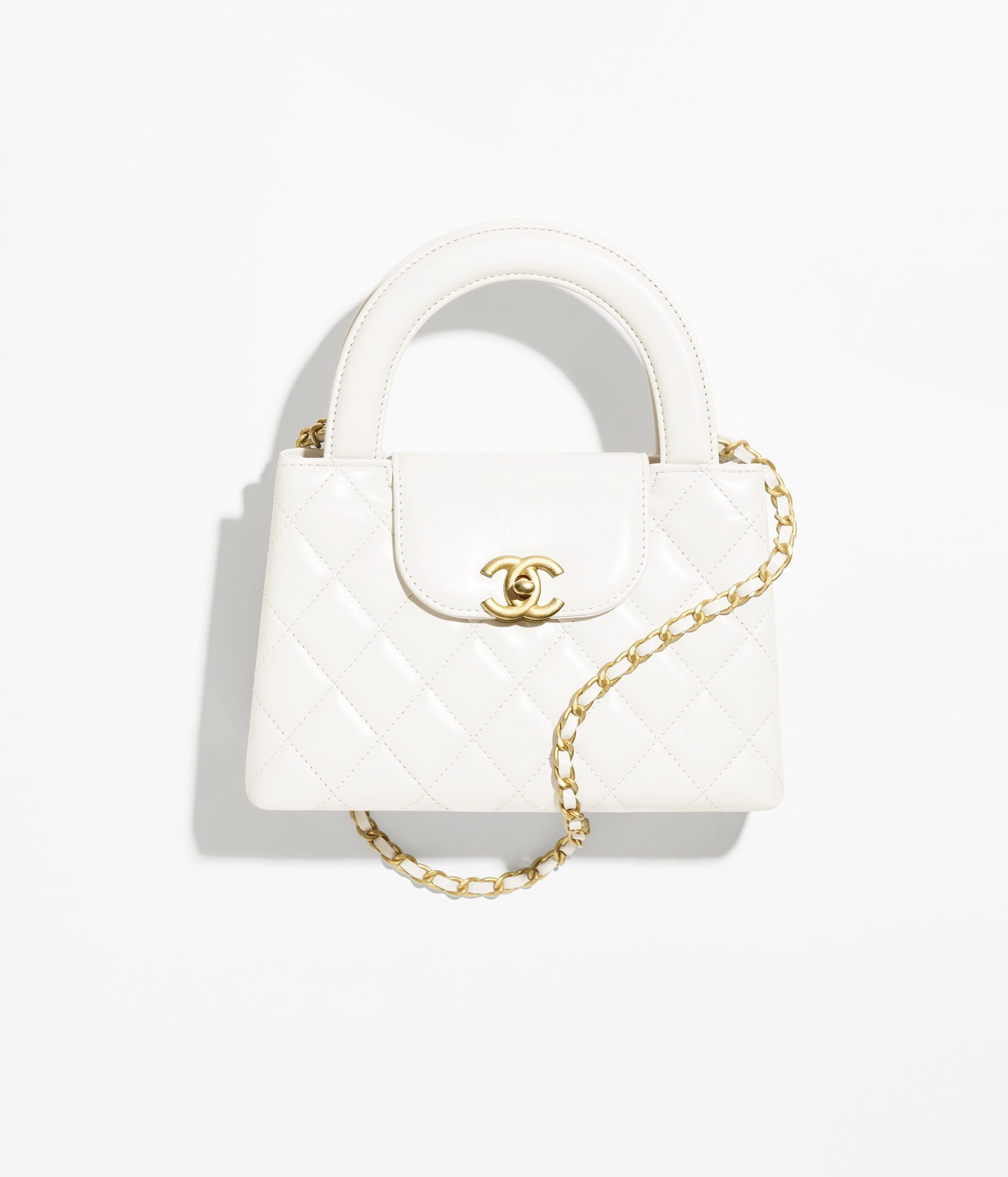 CHANEL Mini Shopping Bag White Shiny Crumpled Calfskin Gold Tone Metal