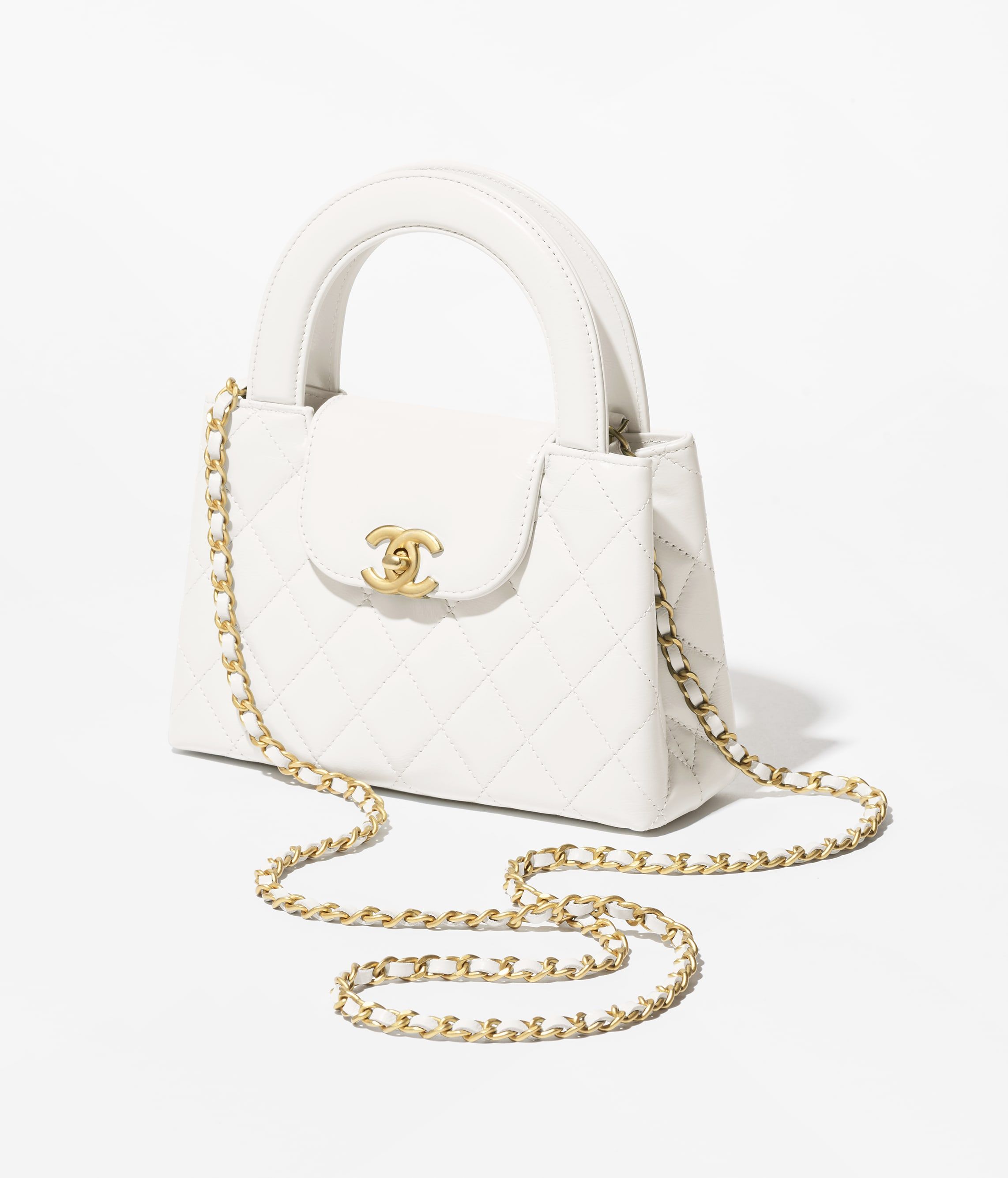 CHANEL Mini Shopping Bag White Shiny Crumpled Calfskin Gold Tone Metal