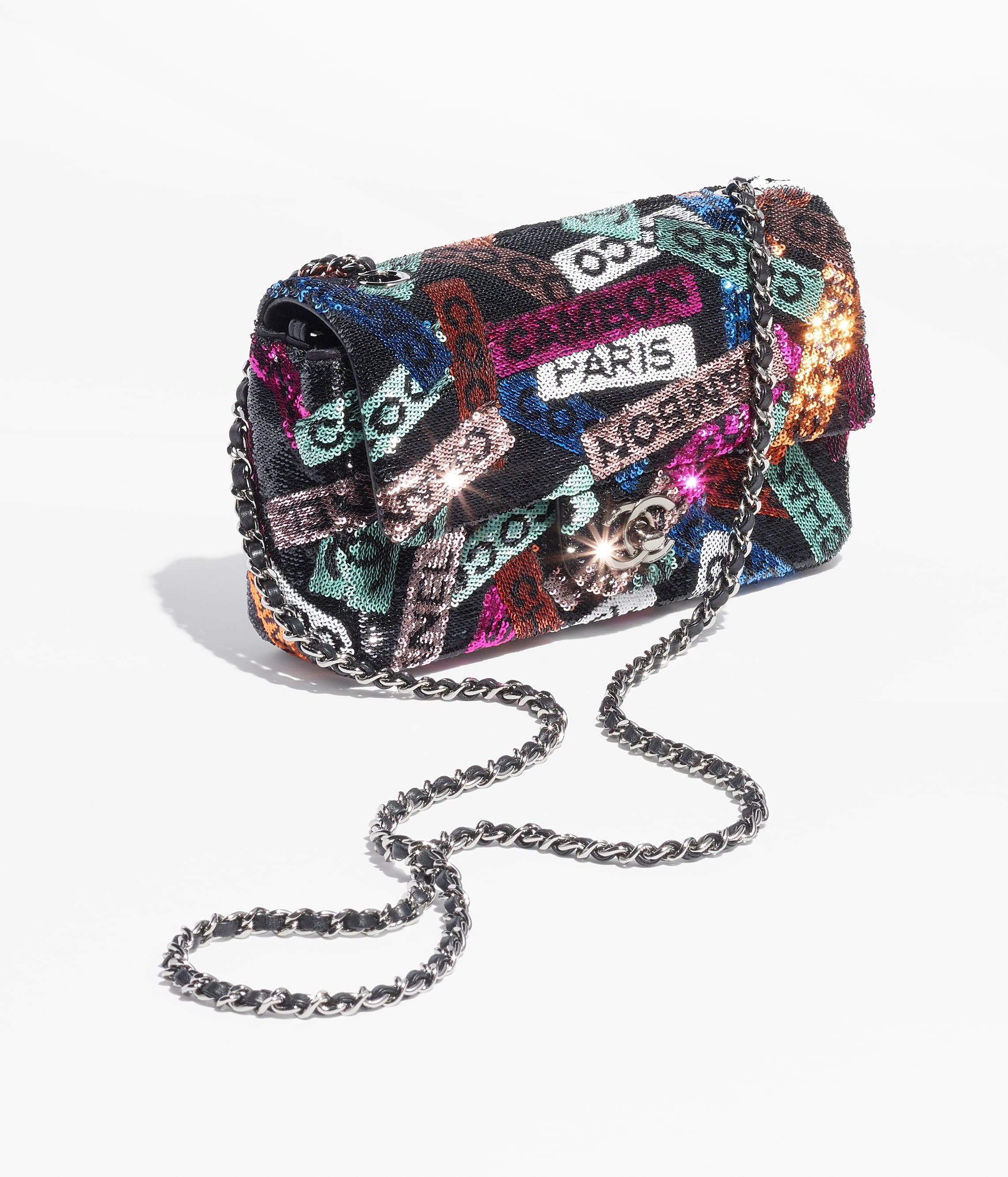 CHANEL Small Flap Bag Multicolor Sequins Ruthenium Finish Metal