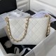 CHANEL Large Hobo Bag White Shiny Lambskin Gold Tone Metal