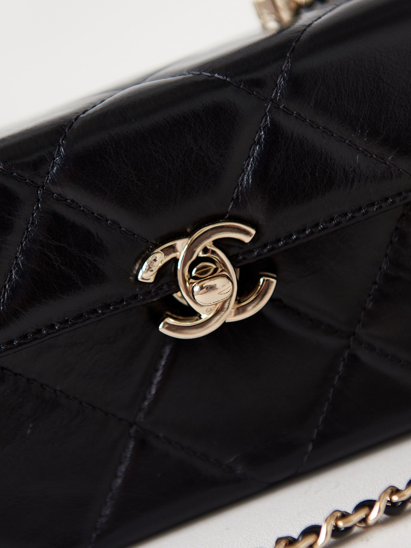 CHANEL Mini Box Bag Black Shiny Calfskin Gold Tone Metal