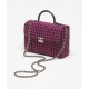 CHANEL Small box bag Fuchsia Black Wool Tweed Gold Tone Metal