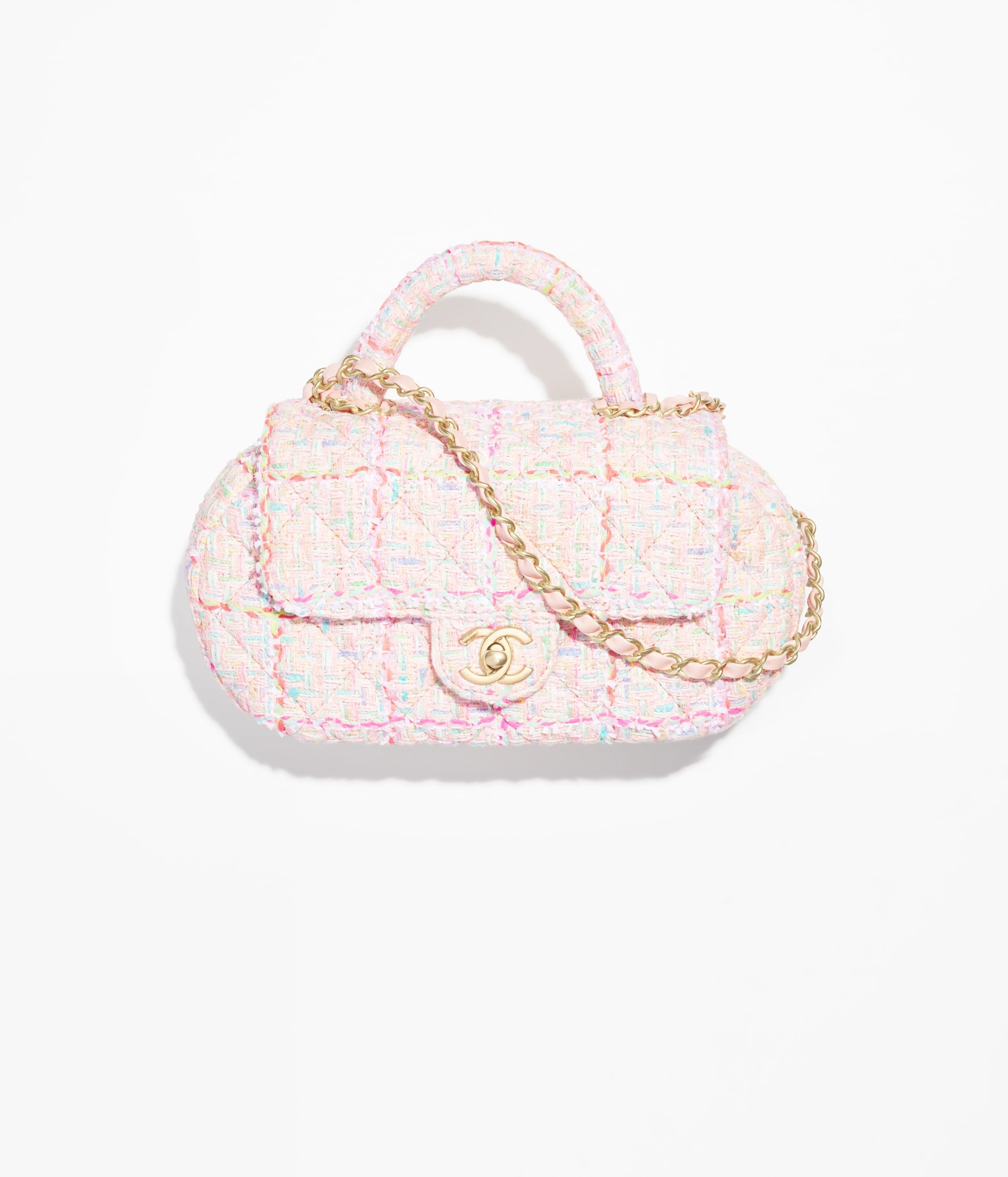 CHANEL Bag with Top Handle Multicolor Tweed Gold Tone Metal