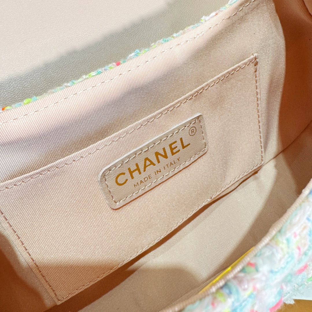 CHANEL Bag with Top Handle Multicolor Tweed Gold Tone Metal