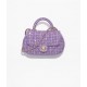 CHANEL Small Bag with Top Handle Purple Silver Tweed Sequins Gold Tone Metal