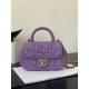 CHANEL Small Bag with Top Handle Purple Silver Tweed Sequins Gold Tone Metal