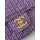 CHANEL Small Bag with Top Handle Purple Silver Tweed Sequins Gold Tone Metal