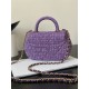 CHANEL Small Bag with Top Handle Purple Silver Tweed Sequins Gold Tone Metal