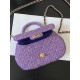 CHANEL Small Bag with Top Handle Purple Silver Tweed Sequins Gold Tone Metal