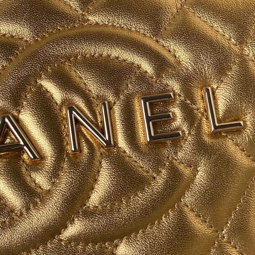 CHANEL Star Handbag Gold Metallic Lambskin Gold Tone Metal