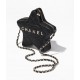 CHANEL Star Handbag Black Satin Gold Tone Metal