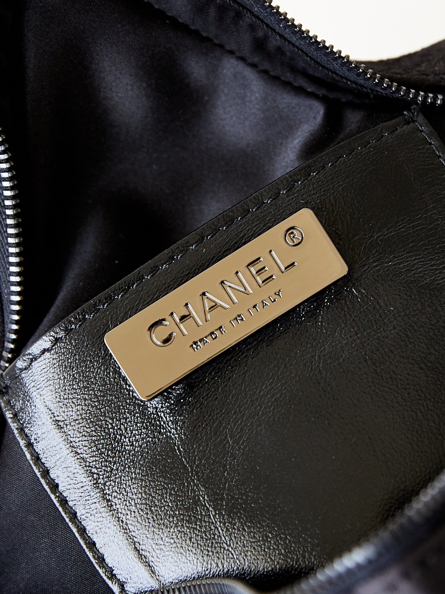 CHANEL Star Handbag Black Satin Gold Tone Metal