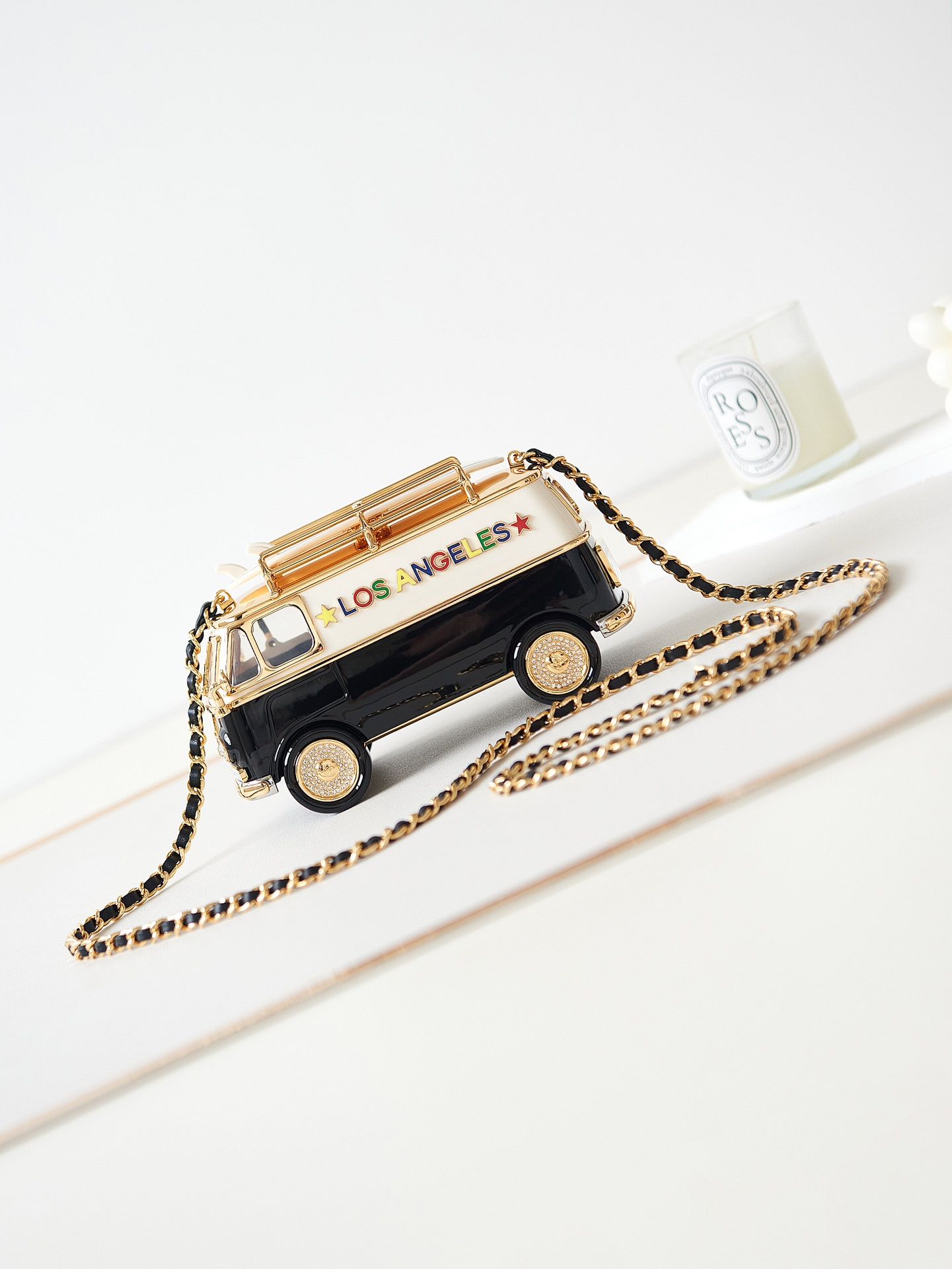 CHANEL Mini Van Minaudiere Black White Gold Plexi Enamel Strass Gold Tone Metal