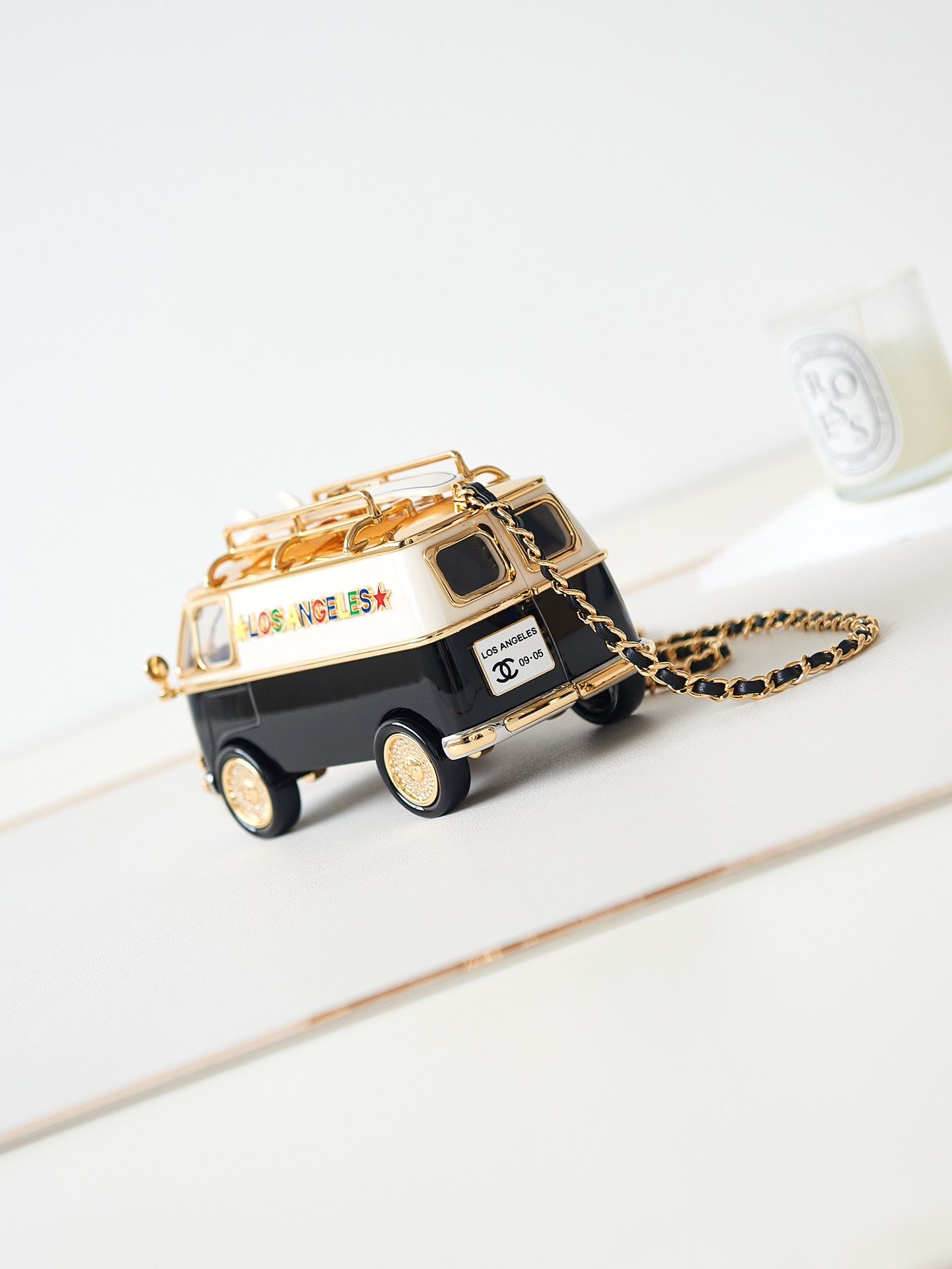 CHANEL Mini Van Minaudiere Black White Gold Plexi Enamel Strass Gold Tone Metal