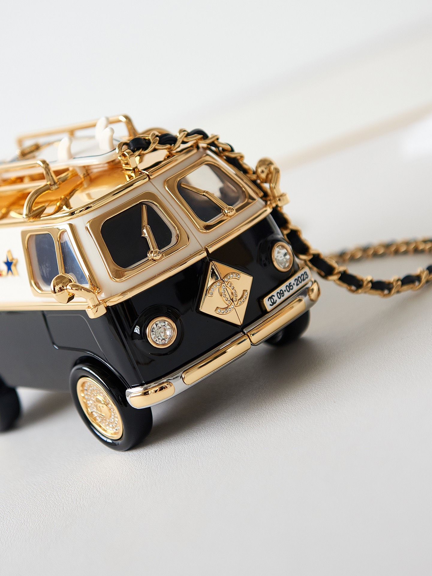 CHANEL Mini Van Minaudiere Black White Gold Plexi Enamel Strass Gold Tone Metal