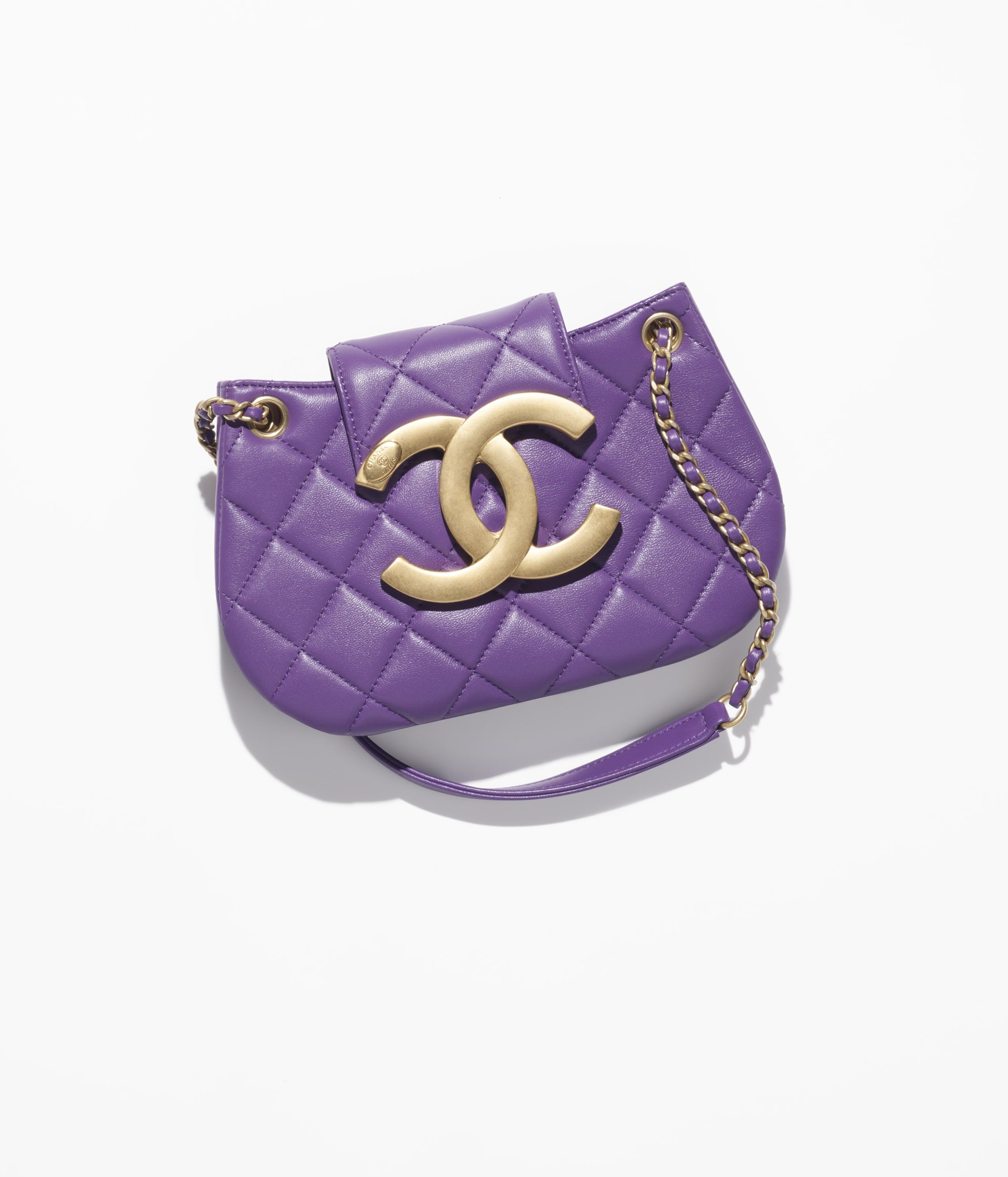 CHANEL Small Messenger Bag Purple Lambskin Gold Tone Metal