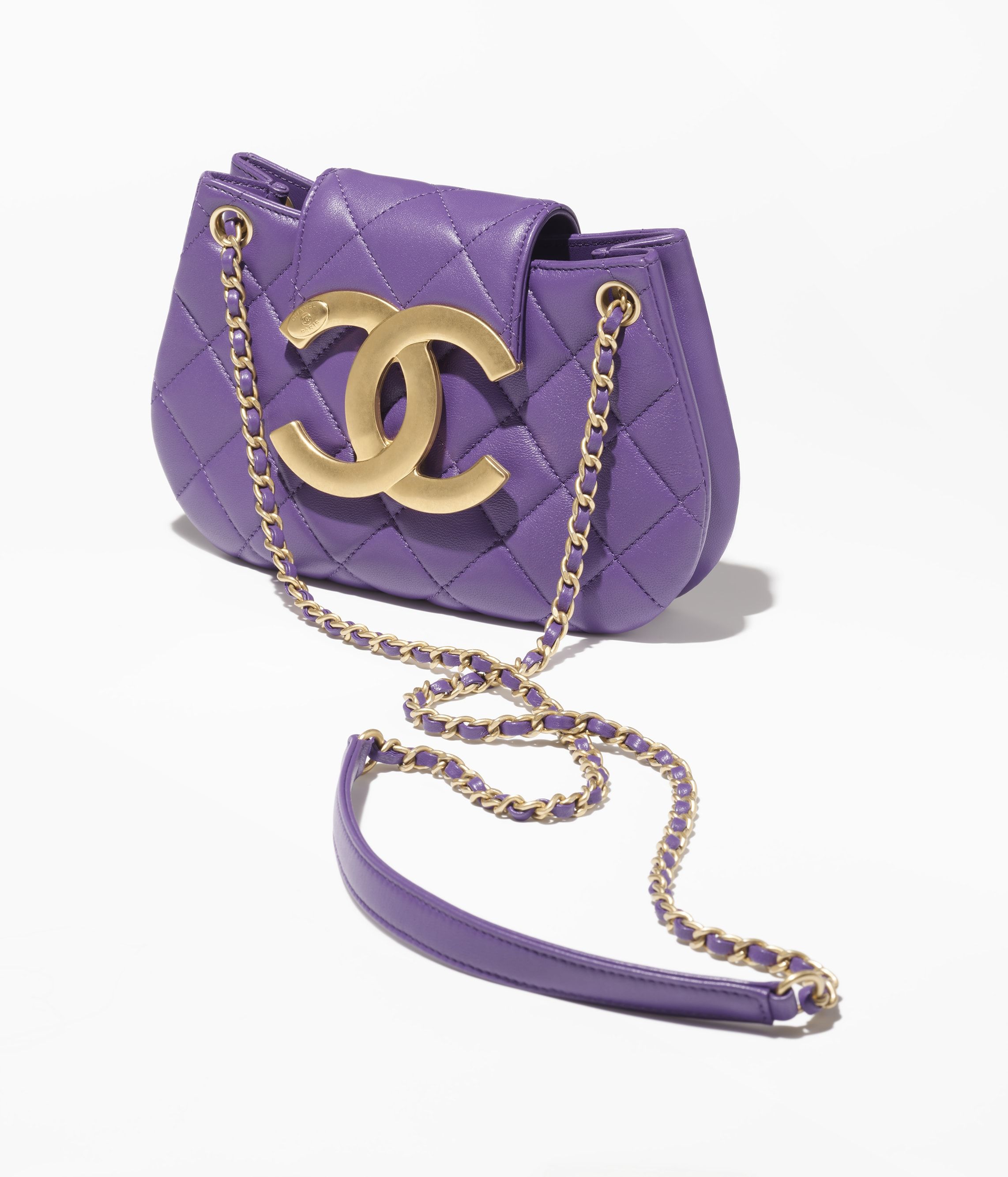 CHANEL Small Messenger Bag Purple Lambskin Gold Tone Metal