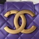 CHANEL Small Messenger Bag Purple Lambskin Gold Tone Metal