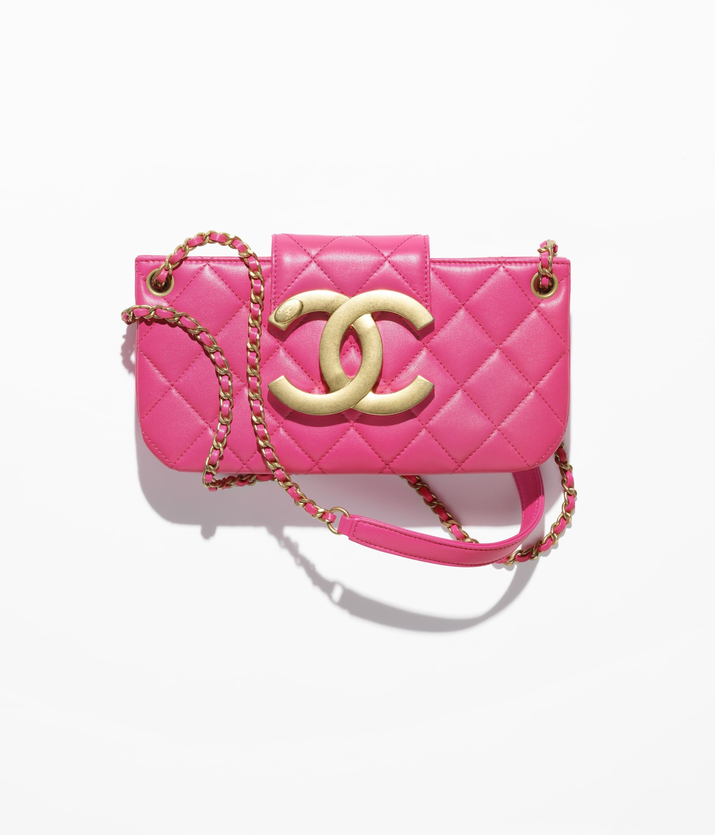 CHANEL Baguette Bag Fuchsia Lambskin Gold Tone Metal