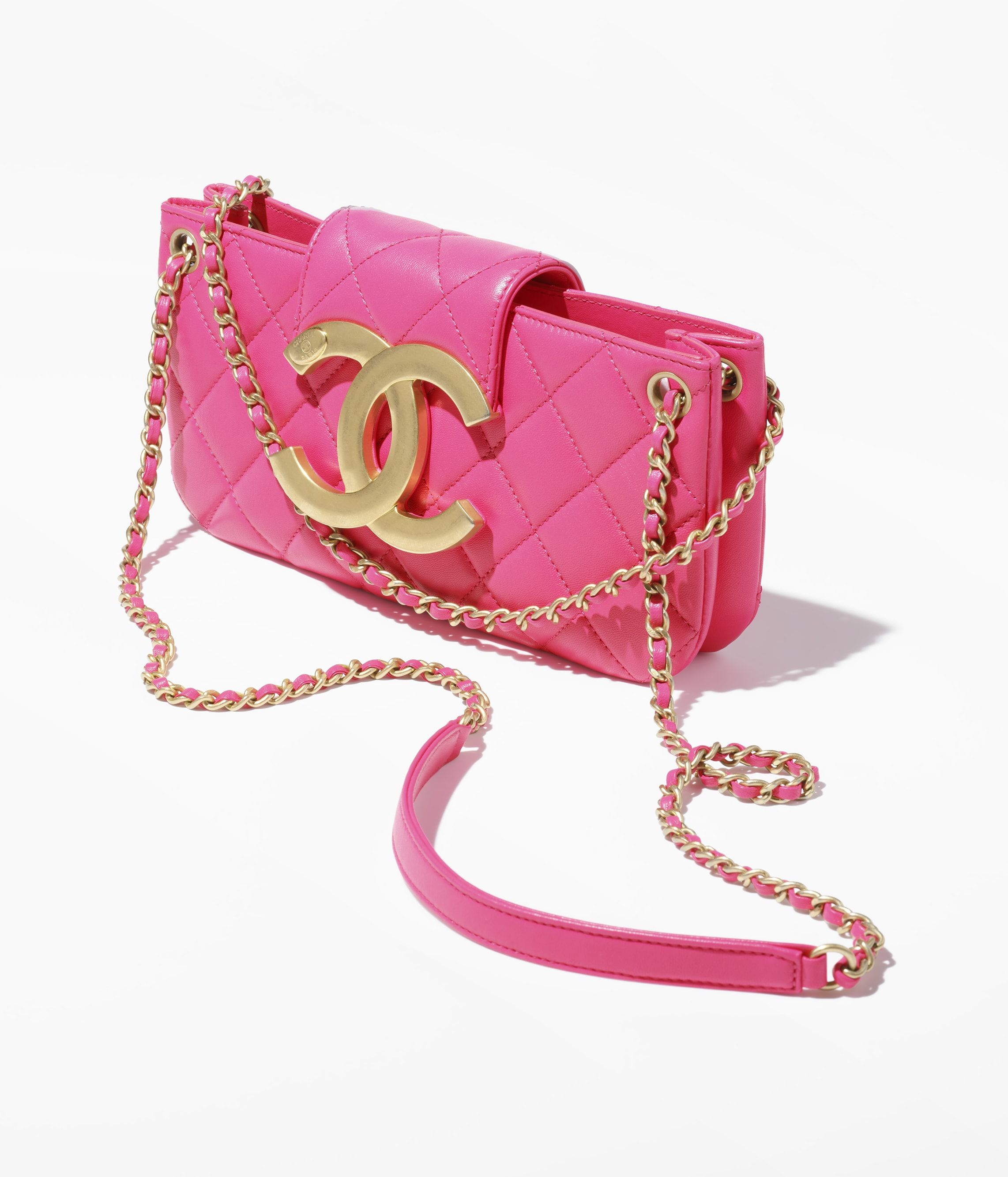 CHANEL Baguette Bag Fuchsia Lambskin Gold Tone Metal