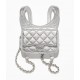 CHANEL Backpack Silver Metallic Lambskin Silver Tone Metal