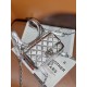 CHANEL Backpack Silver Metallic Lambskin Silver Tone Metal