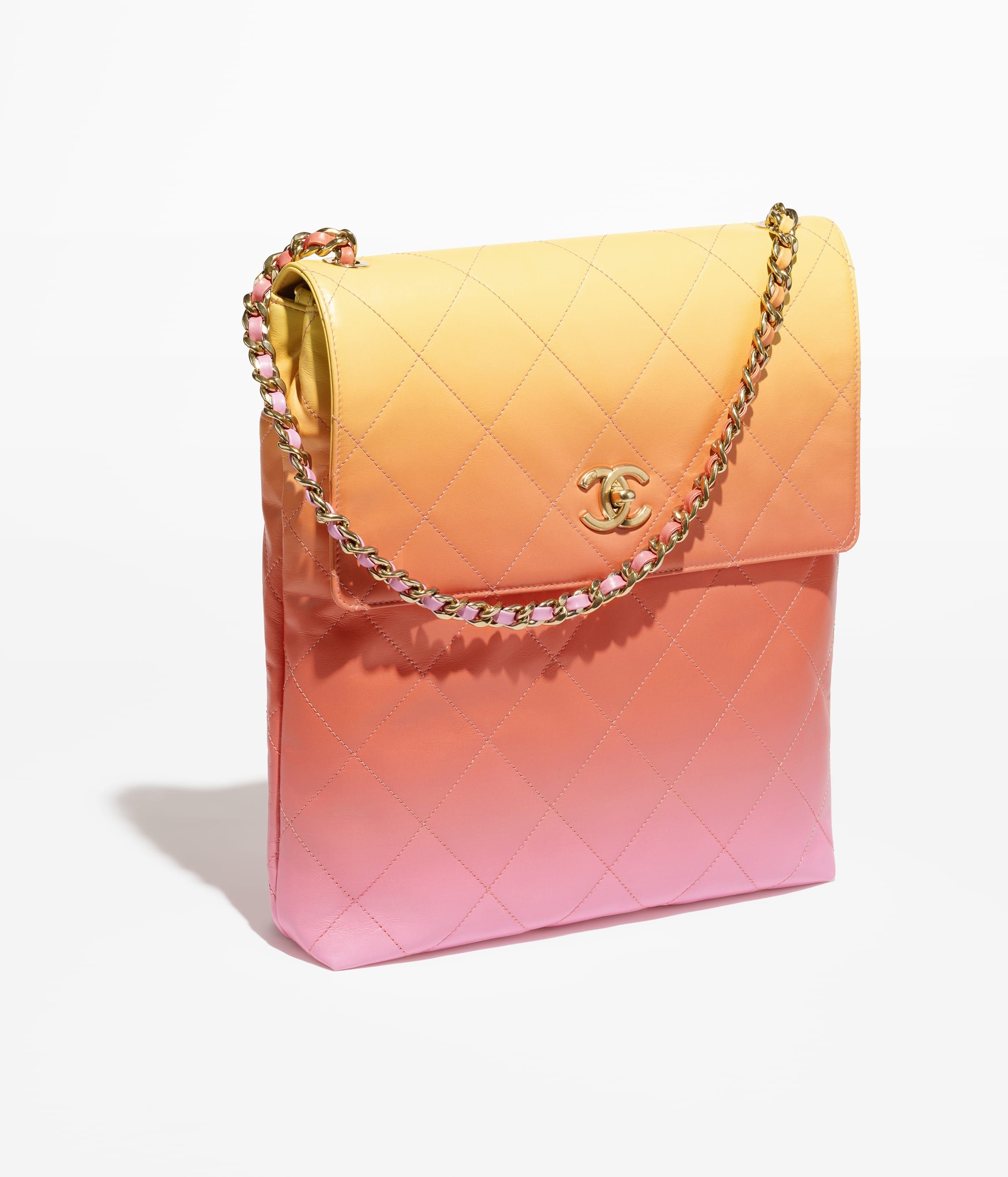 CHANEL Large Hobo Bag Pink Orange Yellow Gradient Calfskin Gold Tone Metal