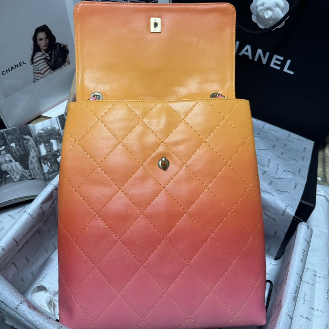 CHANEL Large Hobo Bag Pink Orange Yellow Gradient Calfskin Gold Tone Metal